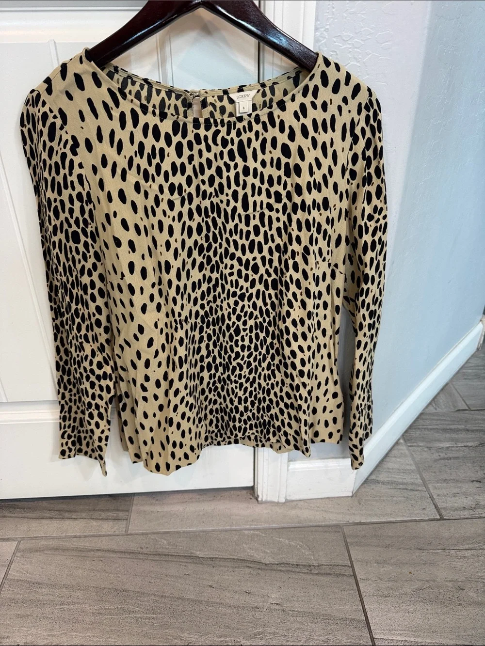 J. Crew Beige and Black Dotted Animal Print Long Sleeve Blouse
